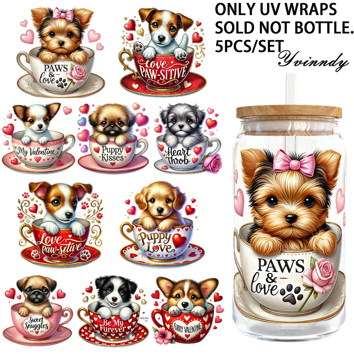 5Pcs/Set Valentines Puppy 16OZ - Rdta Tank Glass のレビューと価格