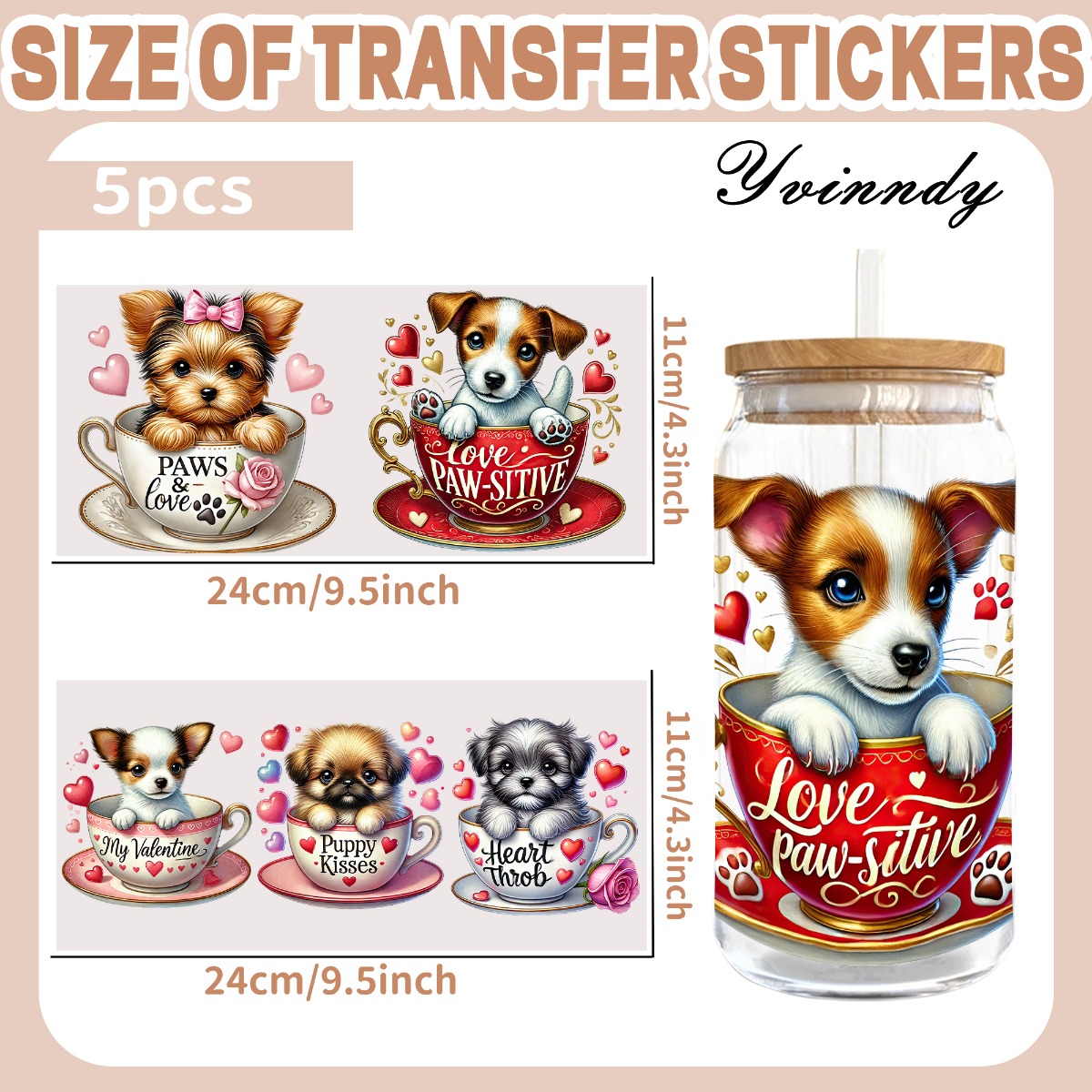 5Pcs/Set Valentines Puppy 16OZ - Rdta Tank Glass のレビューと価格
