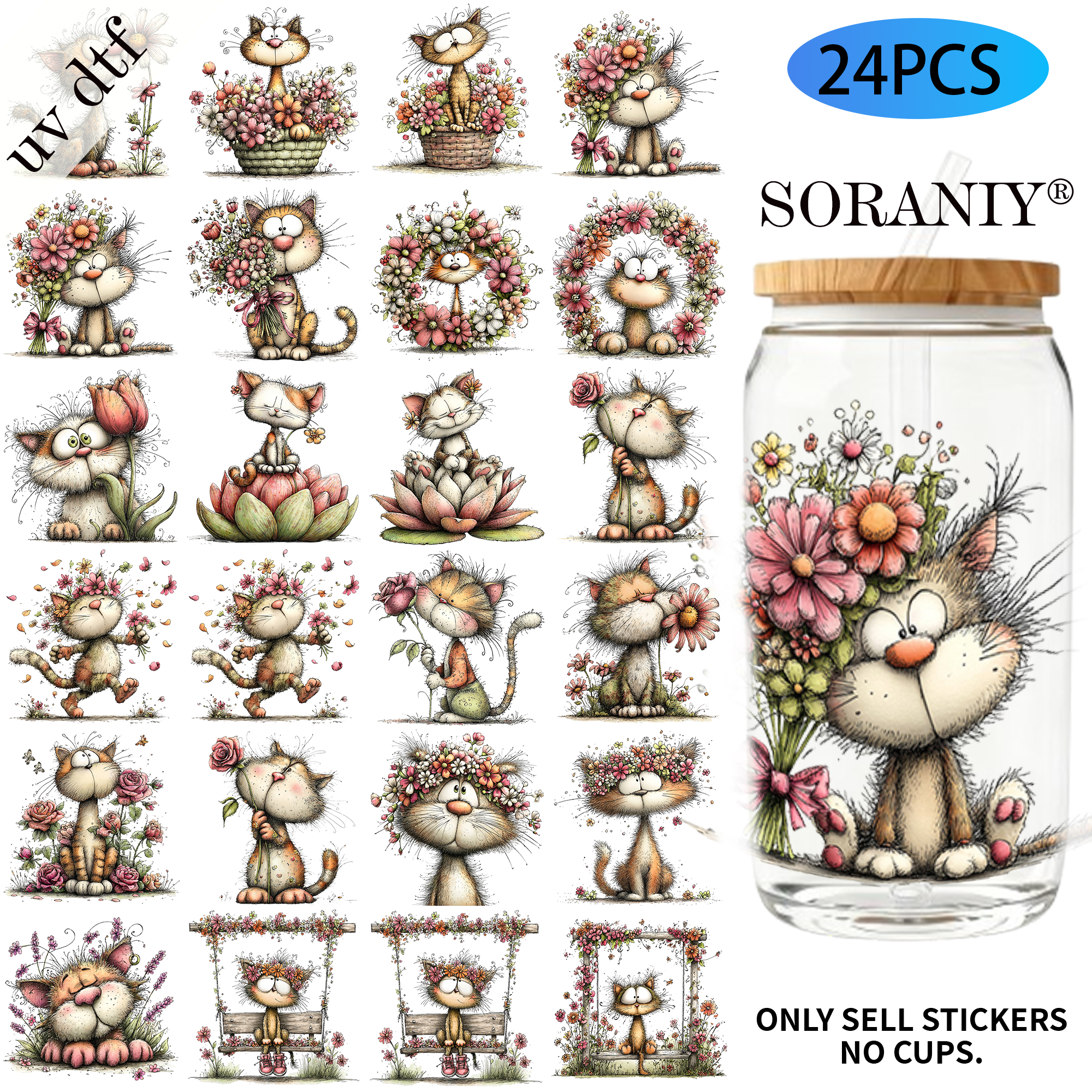 24PCS/Set Whimsical Floral Cat - Rdta Tank Glass のレビューと価格
